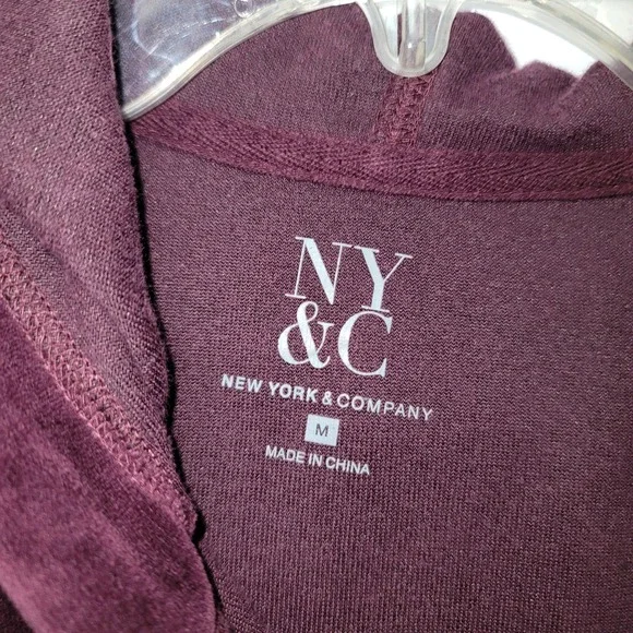 NY&C Velour Sweatsuit Sz M Burgundy Zip Hoodie Wide Leg Pants Set Y2K Athletic - Picture 12 of 14